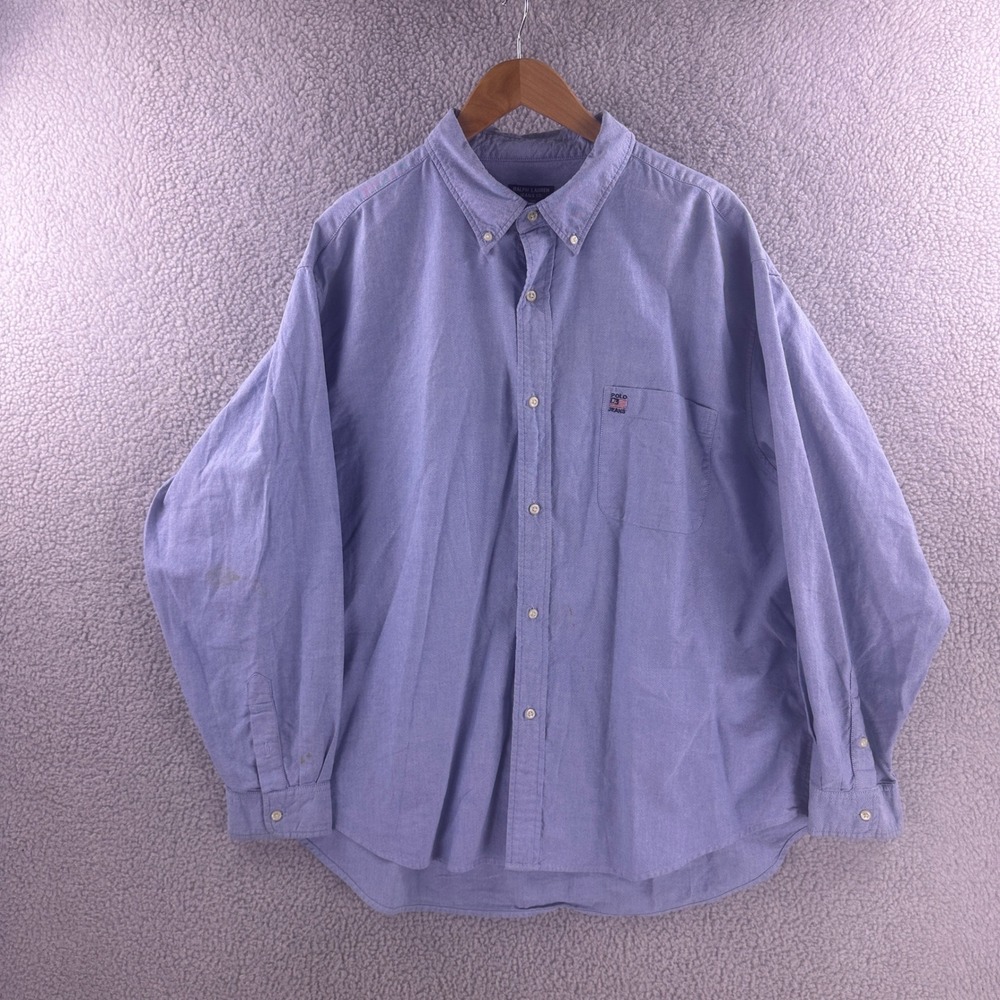 Ralph Lauren Jeans Co Mens XL Blue Chambray Long Sleeve Button Down Shirt Vtg